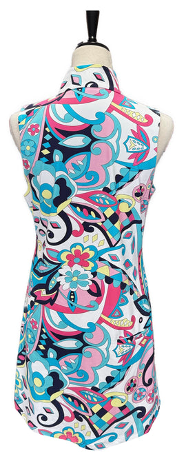 Melly M Blue, Pink & Yellow Floral Print Women’s Sleeveless Golf Dress Size M MSP$195 - 0