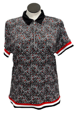 Daily Sports Black, White & Red Patterned Women's Short Sleeve Golf Top Size XXL