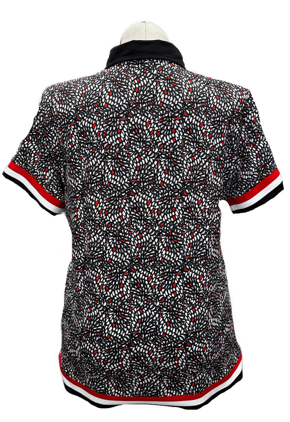 Daily Sports Black, White & Red Patterned Women's Short Sleeve Golf Top Size XXL