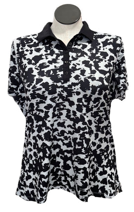 Dunning Gray & Black Patterned Women's Short Sleeve Golf Top Size XXL