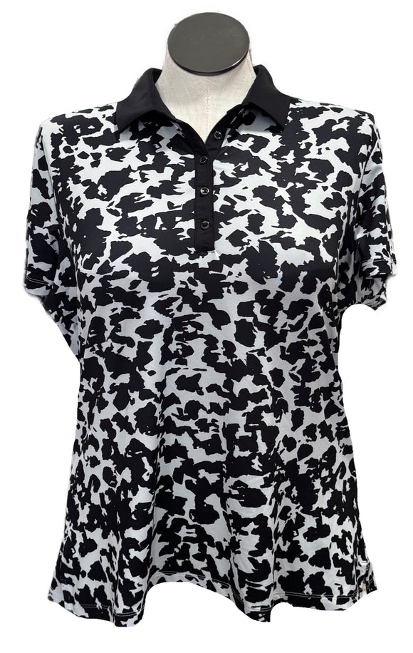 Dunning Gray & Black Patterned Women's Short Sleeve Golf Top Size XXL