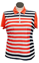 Izod Navy, Orange & White Striped Women's Short Sleeve Golf Top Size XL-1