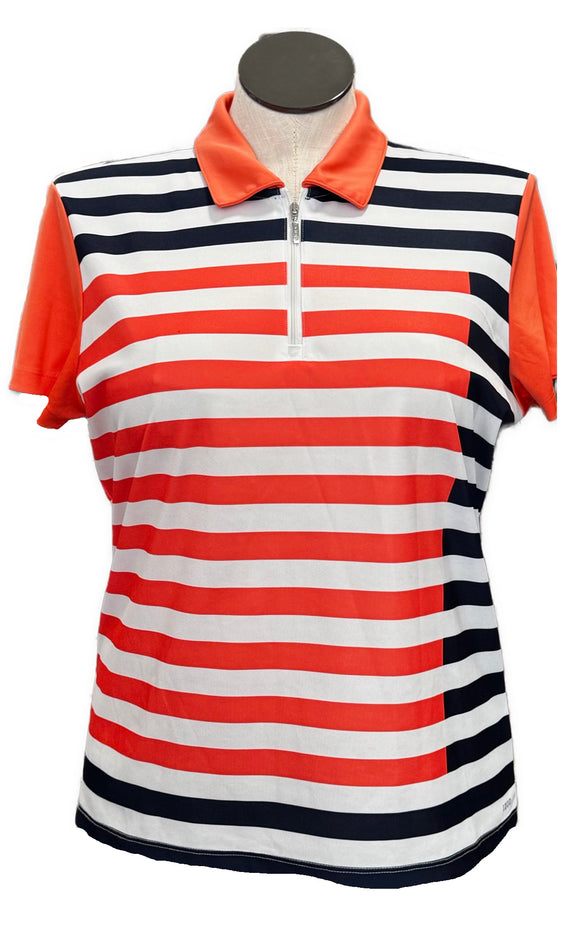Izod Navy, Orange & White Striped Women's Short Sleeve Golf Top Size XL