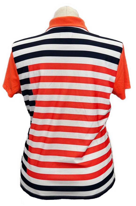 Izod Navy, Orange & White Striped Women's Short Sleeve Golf Top Size XL