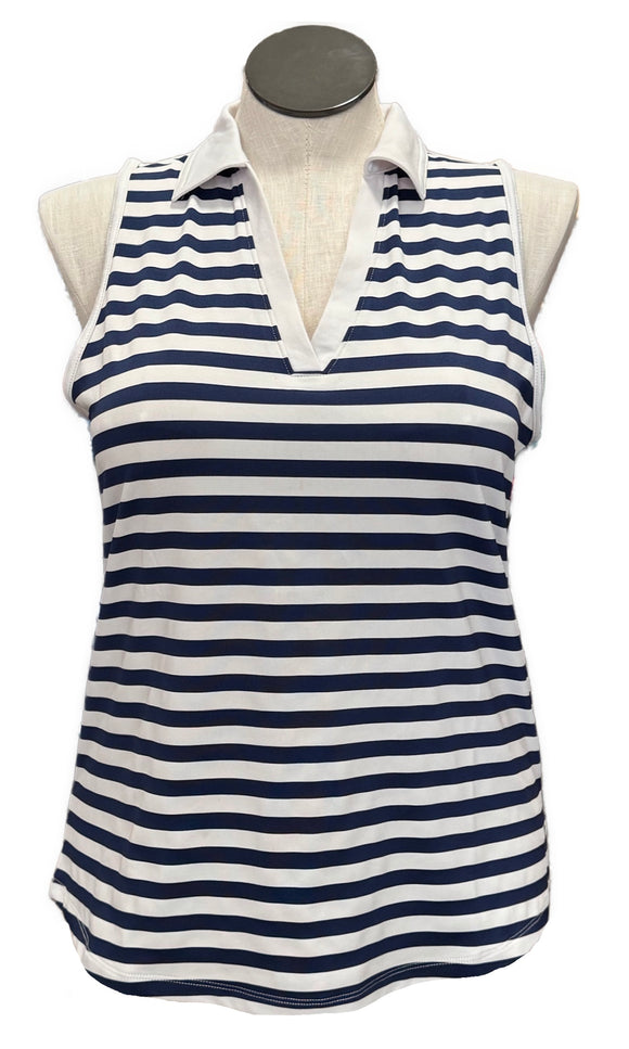 Jofit Navy & White Striped Women's Sleeveless Golf Top Size XL