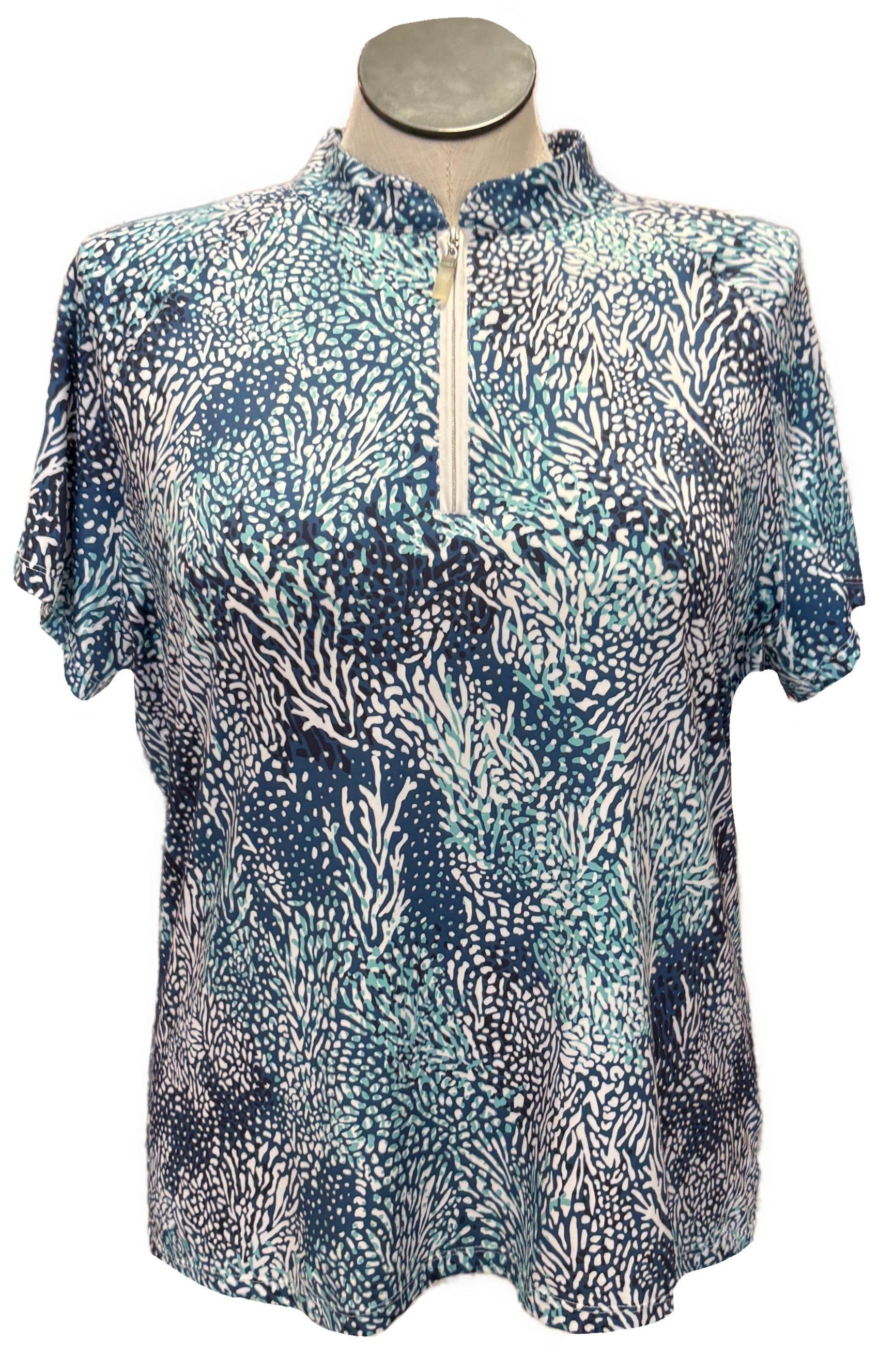 Coral Bay Blue & White Patterned Women's Short Sleeve Golf Top Size XL