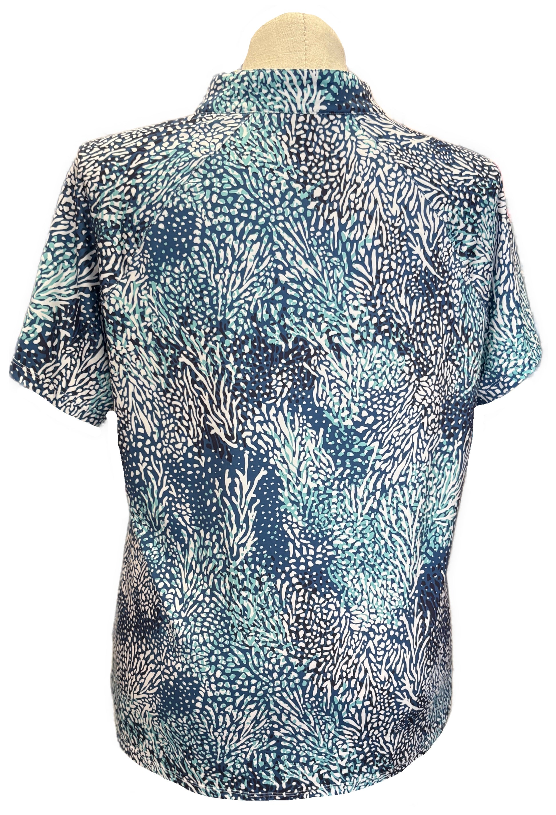 Coral Bay Blue & White Patterned Women's Short Sleeve Golf Top Size XL - 0