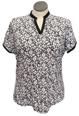 Adidas Black & White Flower Print Women's Short Sleeve Polo w/Logo Size XL