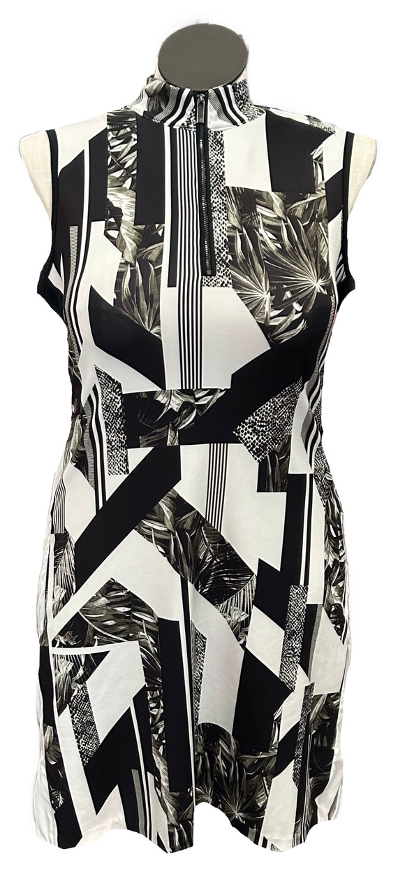 Tail Black & White Tropical & Geometric Patterned Women's Golf Dress Size L