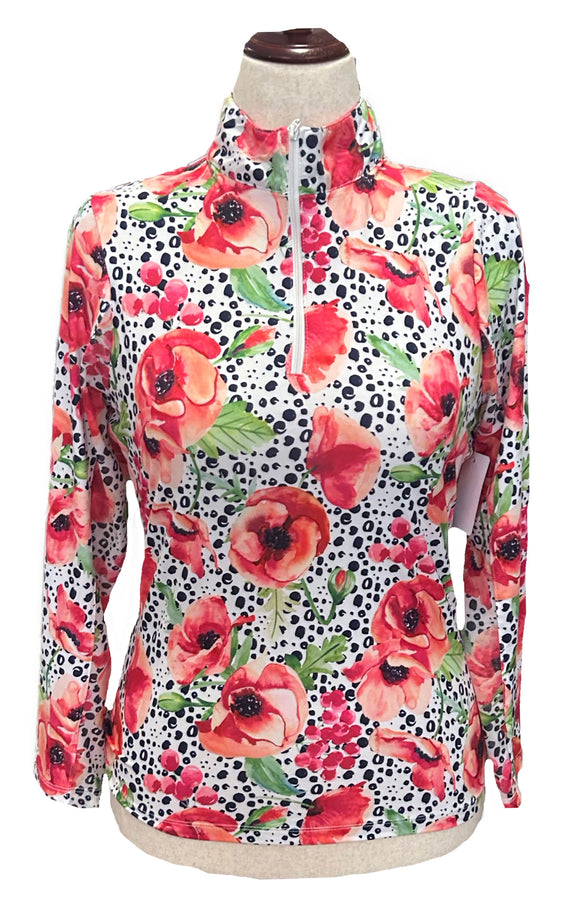 Gottex Peach, Navy & White Floral Patterned Women's Golf Pullover Size S