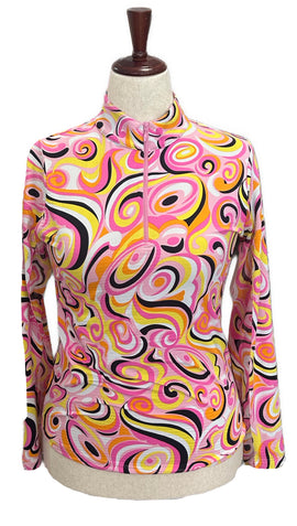 Ibkul Pink, Yellow & Black Emma Patterned Women's Golf Pullover Size S