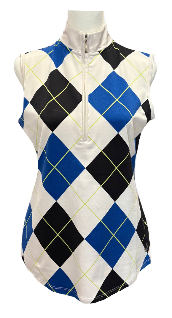 Jofit White, Blue & Black Plaid Women’s Sleeveless Golf Top Size S