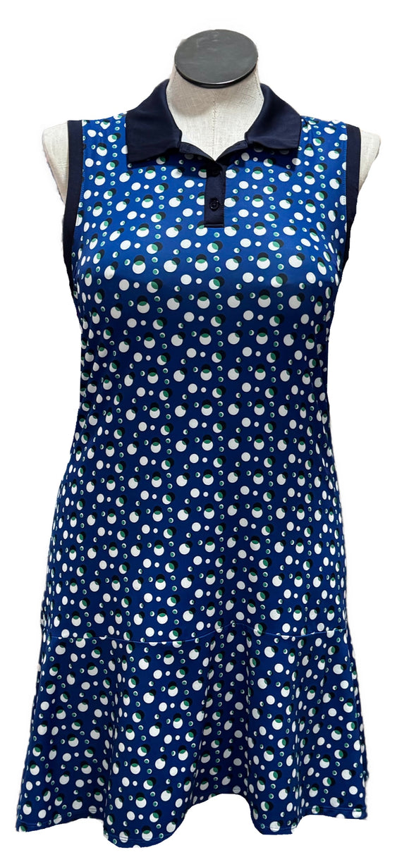 Lillie Green Blue, Green, Black & White Dotted Women's Sleeveless Golf Dress Size L