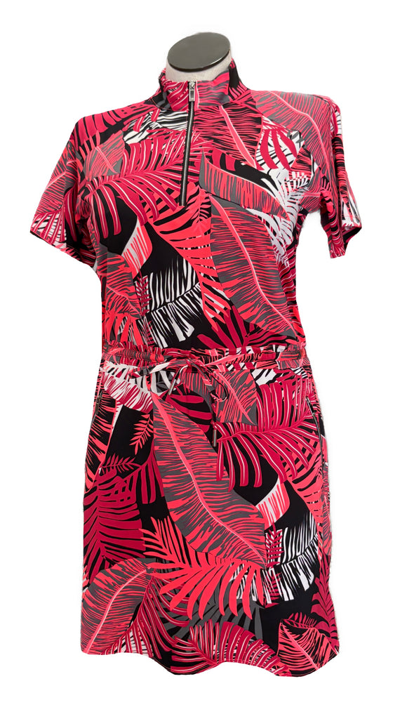 Tail Pink & Black Floral Leaf Print Women's Short Sleeve Golf Dress Size L