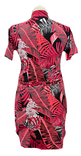 Tail Pink & Black Floral Leaf Print Women's Short Sleeve Golf Dress Size L - 0