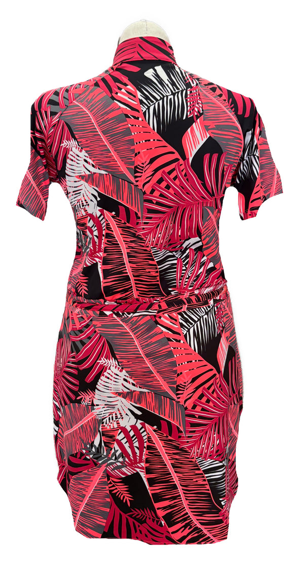 Tail Pink & Black Floral Leaf Print Women's Short Sleeve Golf Dress Size L