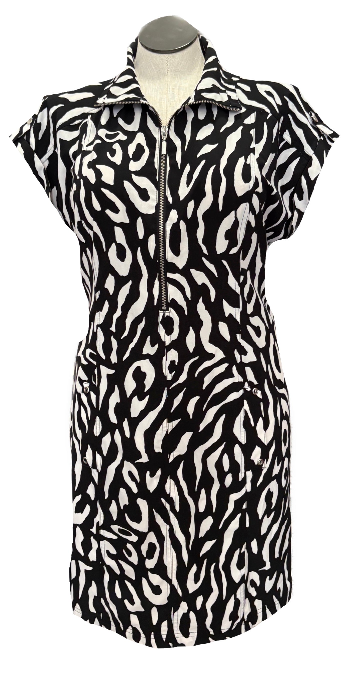 Zenergy Black & White Animal Print Women's Short Sleeve Golf Dress Size 2 (L)