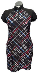 Greg Norman Black, Red, Blue & White Patterned Women's Short Sleeve Golf Dress Size L-1