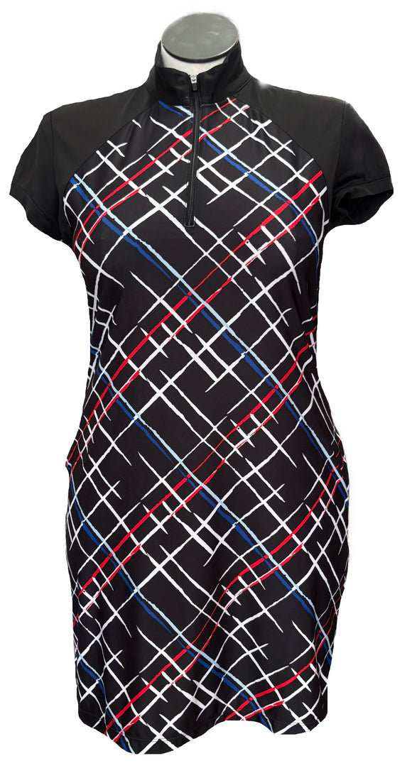 Greg Norman Black, Red, Blue & White Patterned Women's Short Sleeve Golf Dress Size L