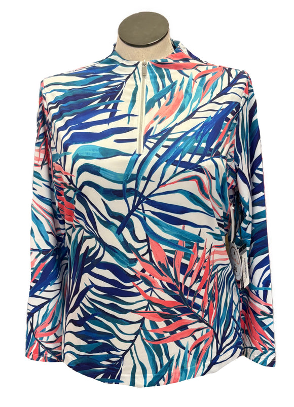 New Tail Women's Emersyn Long Sleeve Golf Top - Mykonos Fronds Size XL MSP$100