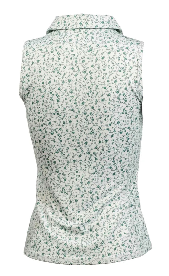 New Adair White & Green Floral Print Women's Kaia Sleeveless Golf Top Size M MSP$80