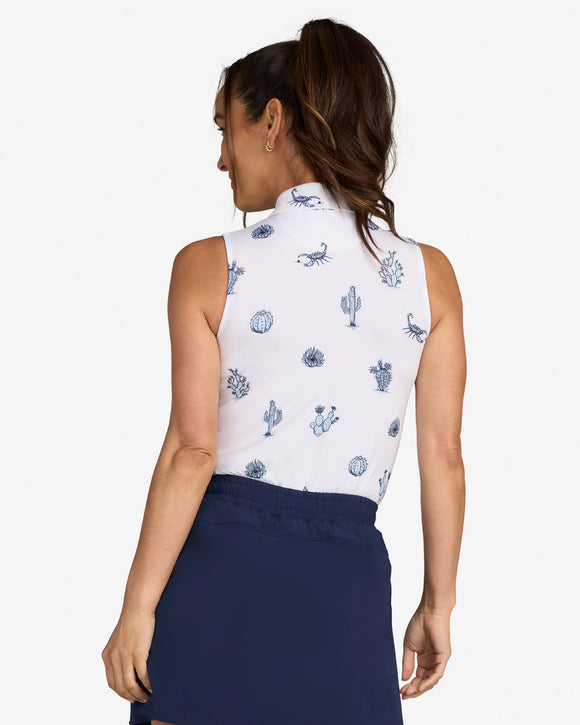 Bad Birdie Women's Deserted Print Sleeveless Golf Polo Size L MSP$78