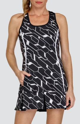 New Tail Activewear Kalindi 32' Tennis Dress - Cascade Geo Onyx MSP$87