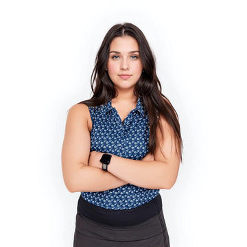 New 2Putt Women's Blue Floral Sleeveless Golf Polo - 0