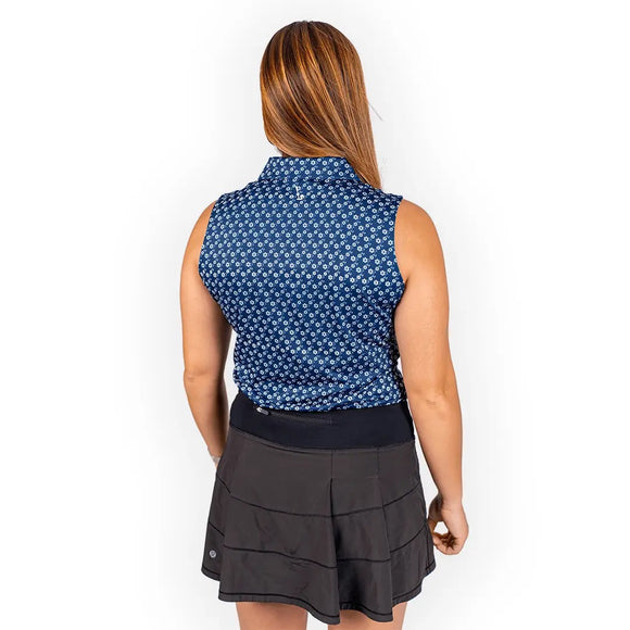 New 2Putt Women's Blue Floral Sleeveless Golf Polo