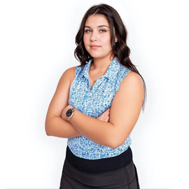 New 2Putt Women's Blue Paisley Sleeveless Golf Polo - 0