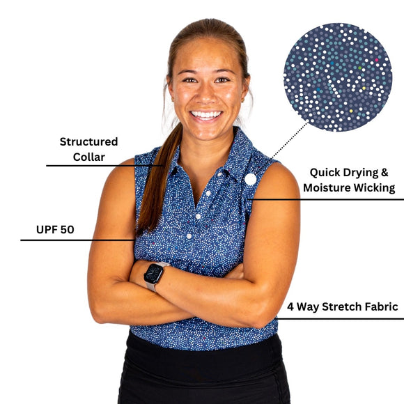 New 2Putt Women's Starry Night Sleeveless Golf Polo