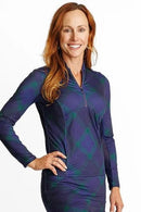 New Amy Sport Katelyn Long Sleeve Golf Top Dark Watch Plaid MSP$144-1