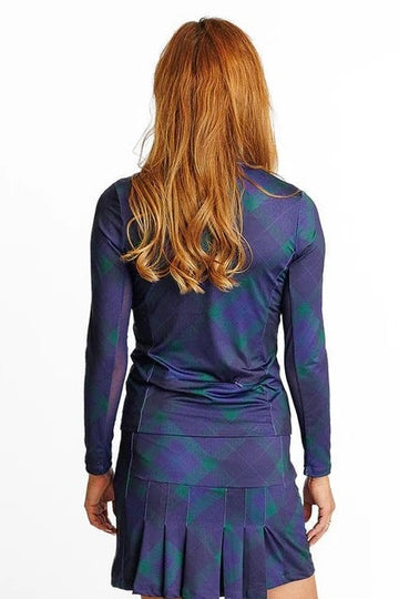 New Amy Sport Katelyn Long Sleeve Golf Top Dark Watch Plaid MSP$144 - 0