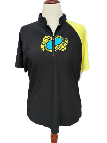 Jamie Sadock Women's Black & Yellow Short Sleeve Golf Top