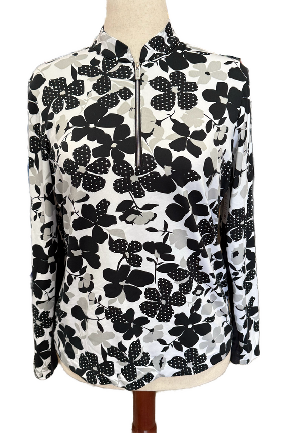 Tail Women's Black & White Floral Longsleeve Golf Sun Shirt Size L MSP$100