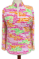 Icikuls Pink, Lime & Orange Brushstroke Long Sleeve Sun Shirt Size L-1