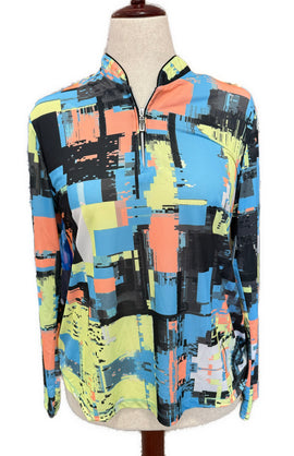 Jamie Sadock Sunsense Multicolored Long Sleeve Golf Top Size L MSp$99