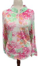 Ibkul Green & Pink Splatter Long Sleeve Mock Sunshirt Size XXL-1