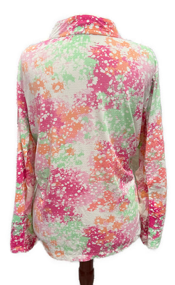 Ibkul Green & Pink Splatter Long Sleeve Mock Sunshirt Size XXL - 0