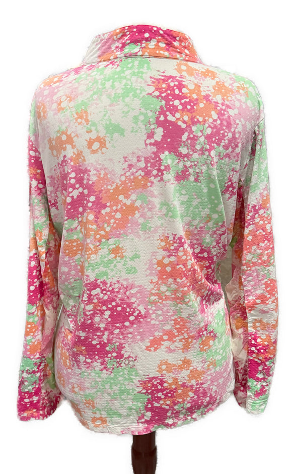 Ibkul Green & Pink Splatter Long Sleeve Mock Sunshirt Size XXL