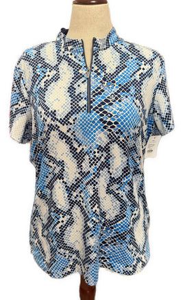 Tail Multicolor Blue Snakeskin Print Zip Mock Golf Polo Size XL