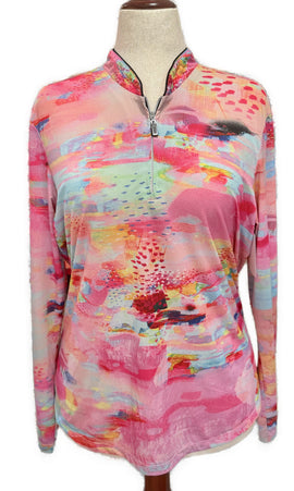 Jamie Sadock Sunsense Watercolor Print Longsleeve Sun Shirt Size L MSP$99