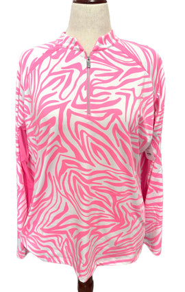 Tail White Label Bright Pink Zebra Print Golf Pullover Size XL