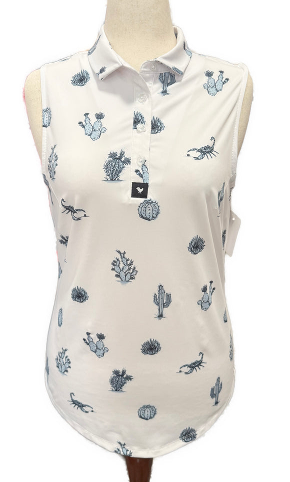 Bad Birdie Women's Deserted Print Sleeveless Golf Polo Size L MSP$78