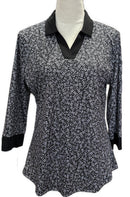 PGA Tour Black & White Floral Print 3/4 Sleeve Top Size L-1
