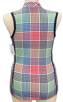 Kinona Blue Red & Green Plaid Print Women's Sleeveless Golf Top Size M-2