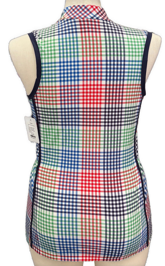 Kinona Blue Red & Green Plaid Print Women's Sleeveless Golf Top Size M