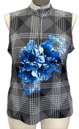 Tail Black & White Patterned Women's Sleeveless Golf Top w/Flower Size XL