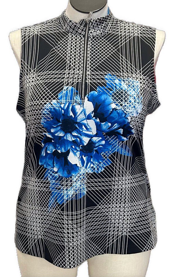Tail Black & White Patterned Women's Sleeveless Golf Top w/Flower Size XL