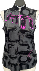 Jamie Sadock Gray & Black Patterned Women's Sleeveless Golf Top Size L-1